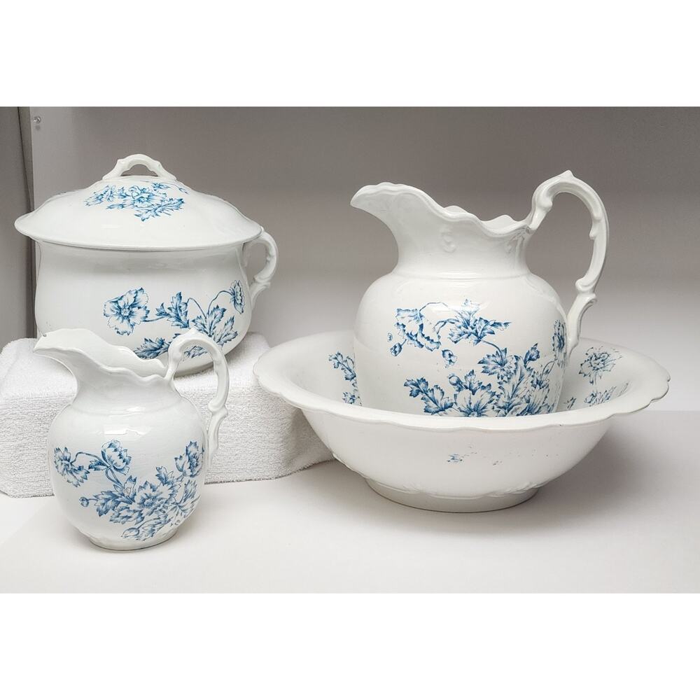 Warranted England Antique 1940s 5pc Pitcher/ Basin Wash Set Super Rare Find